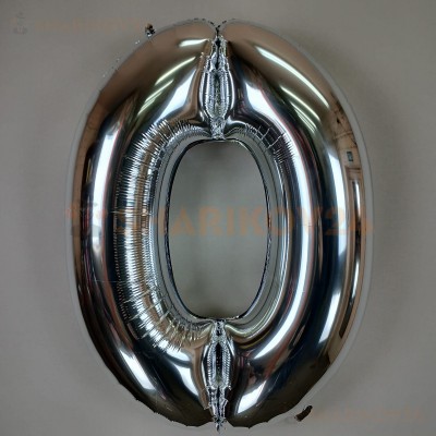 Шар (34''/86 см) Цифра, 0 ЭКО, Серебро